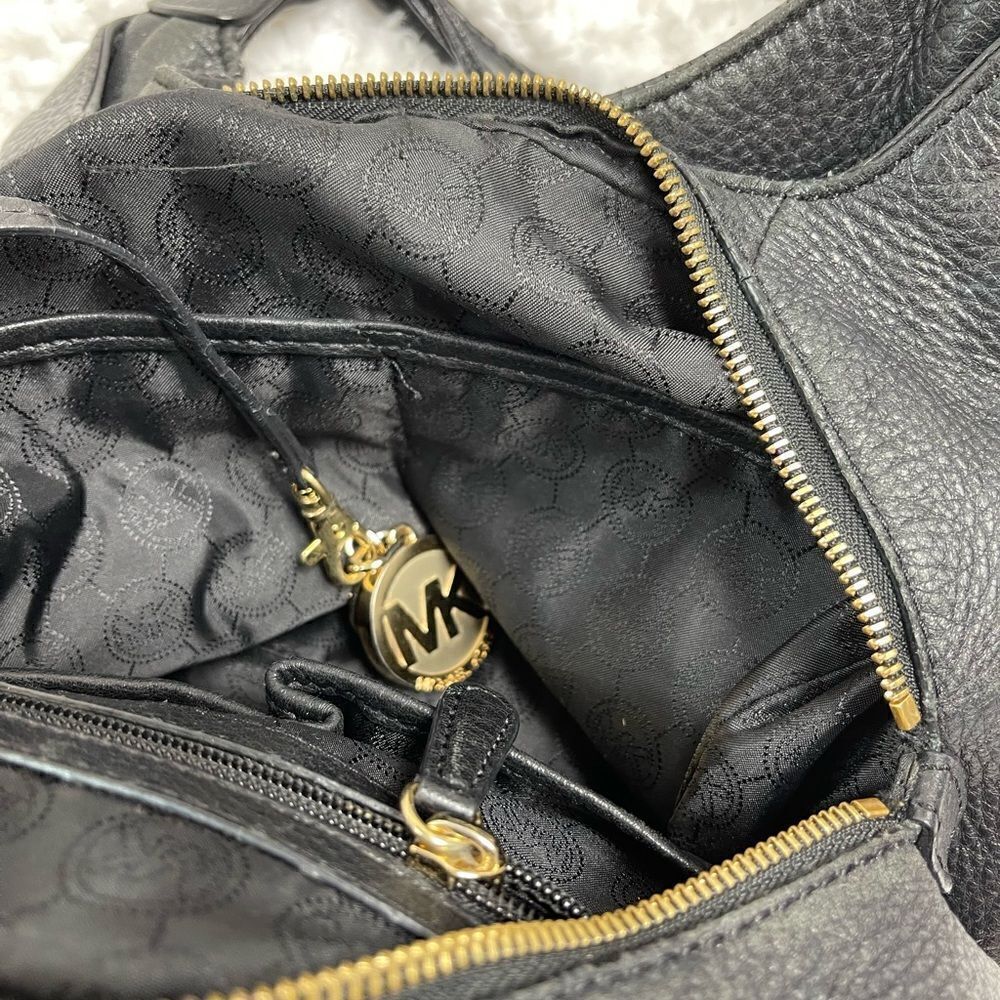 Michael Kors Black Pebble Leather Satchel with gold tone hardwares and accents. - Picture 11 of 16